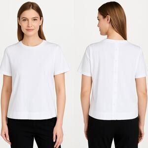 Anne Klein Button-Back Blouse Ivory White Size 4 Crepe‎ Short Sleeve *FLAW*